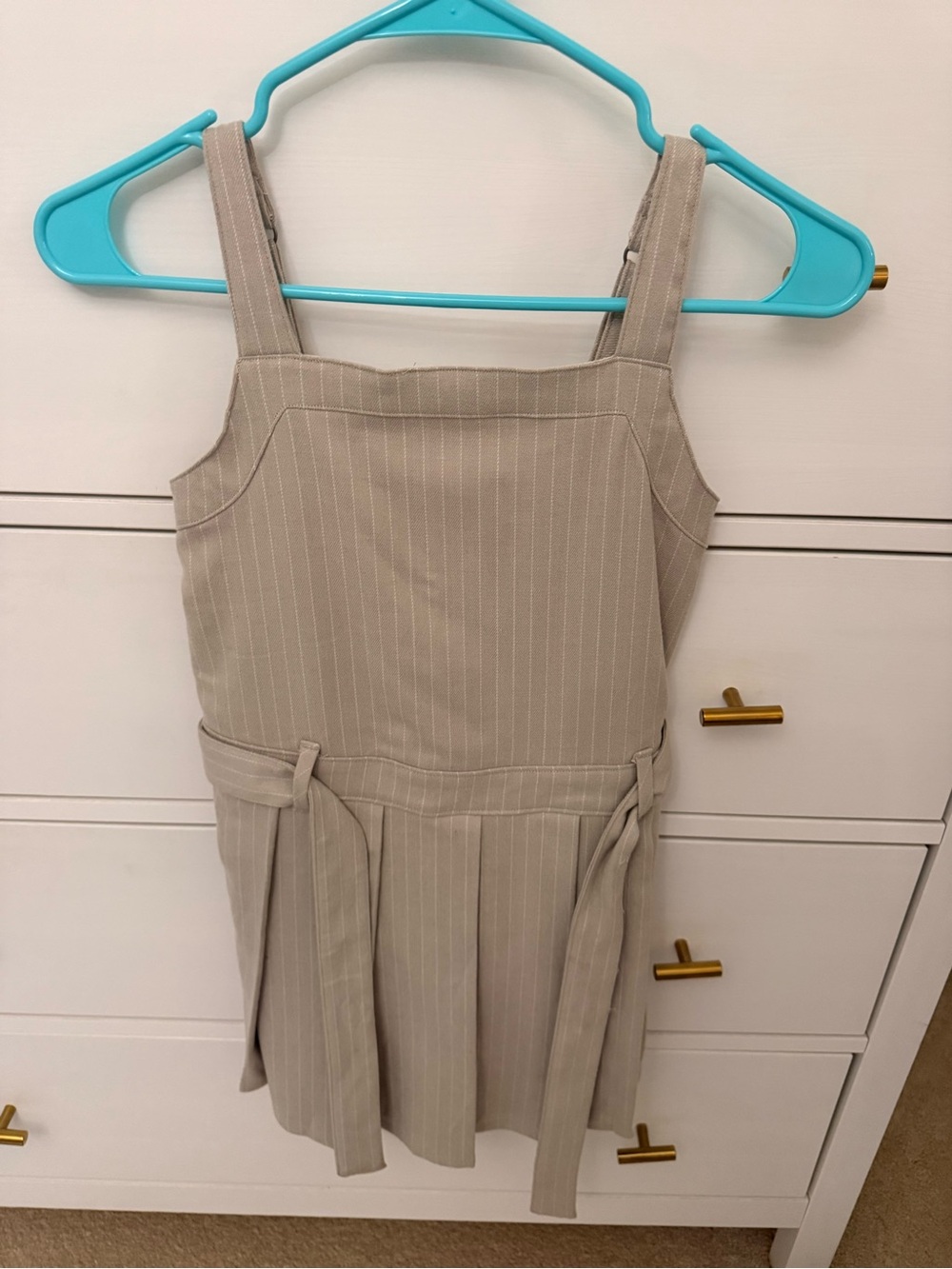Beige Pinstripe Pinafore Dress for Kids Abercrombie